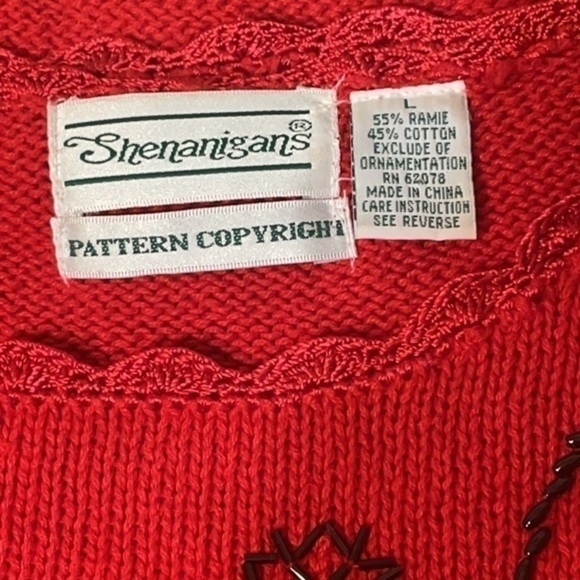 Shenanigans sweater Vintage Red black beaded holiday granny ugly Christmas Sz L - Picture 2 of 11